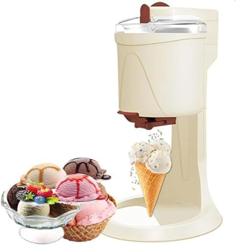 Machine à crème glacée Molle, Mini Machine à crème glacée Molle Automatique pour la Cuisine à Domicile, Machine à crème glacée Molle pour Yaourt glacé, Sorbet, Gelato, Boissons Beige,27 * 42.5cm