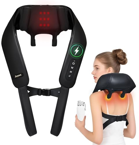 Joyset Neck Massager with Heat, Cordless Shiatsu Neck Massager for Pain Relief Deep Tissue, 6D Kneading Shiatsu Massager for Neck, Shoulder, Back, Gifts for Dad Mom Friend