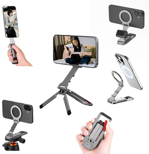 Flymile Magnetiskt telefonstativ för iPhone, aluminiumlås ministativ med Arca-Swiss, för MagSafe smartphonehållare, snabbmontering med 1,4 tum skruvhål och kallsko för iPhone 17 16 15 14 13 12