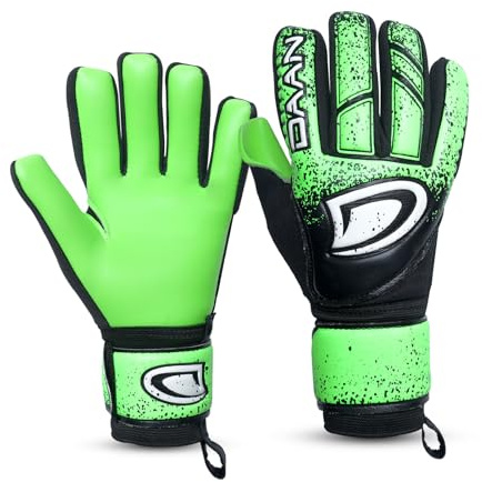 REBX Kids Soccer Goalkeeper Gloves with Finger Save – Strong Latex Grip, Padded Fingers & Palms, Breathable, Adjustable Wrist, Durable & Comfortable (Green, Size 6 Suitable for 11 to 13 Years Old)