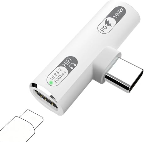 IVIVTOR USB-C Hörlursladdaradapter - 2-i-1 Ljudadapter & 100W Snabbladdning för Typ-C-enheter som Bärbara Datorer Surfplattor Smartphones - Vit