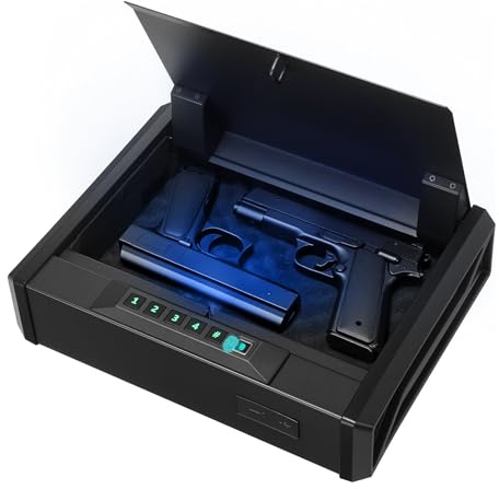 VEVOR Coffre-Fort pour 2 Pistolets et 2 Chargeurs, Coffre pour Armes Verrouillable, 3 Façons d’Accès Empreinte Digitale, Mot de Passe et Clé, pour Argent Bijoux Objet de Valeur, Table de Chevet Bureau