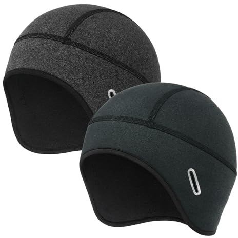 MELASA 2 Pack Thermal Skull Cap for Men Women Winter Under Helmet Liner with Glasses Holes Warm Cycling Cap for Cold Weather
