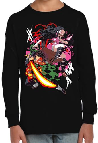 the Fan Tee Camiseta Infantil Manga Larga de Niño Niña Dibujos Animados Demon Cazadores de Demonios, técnicas de respiración, Silencio del Agua, Danza del Dios del Fuego 011 12 años