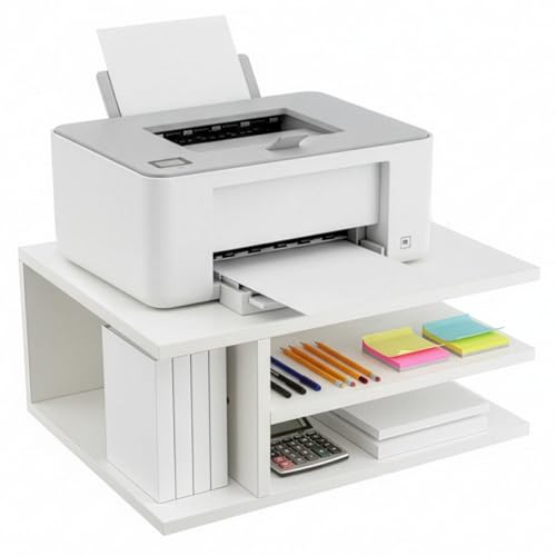 Desktop Wooden Printer Shelf, 2 Tier Countertop Bookshelf, Multi-Functional Desktop,Office Items Organiser,File Storage Shelf, for Home Office, Paper Top - Compatible with Printers, Books, & Supplies