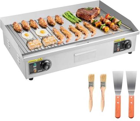 VEVOR Piastra Elettrica per Cottura Commerciale 4400 W Temperatura Regolabile 50-300°C, Piano di Lavoro 725 x 400 mm in Acciaio Inox, Kit Accessori per Bistecche BBQ Feste Campeggio