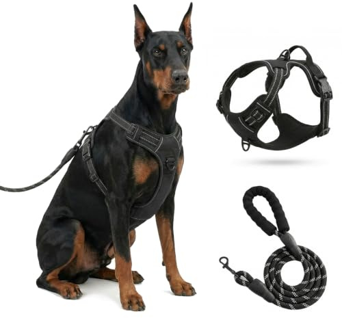 Harnais pour Chien sans tracas - Accessoire pour Chien Réfléchissant - Gilet rembourré et Doux，Gilet Réfléchissant Réglable avec Attache，Noir,XL.