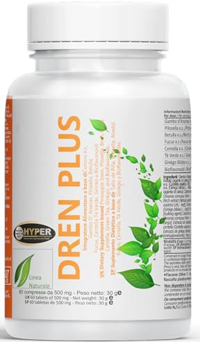 Hyper Drenante Forte Dimagrante Anticellulite - con Gambo d'Ananas, Pilosella, Betulla, Tè Verde e Ginko Biloba - Aiuta a Perdere Peso e Liquidi in Eccesso - 60 Compresse