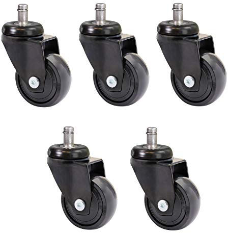 WAGNER ultrawendige 360° - 3C - Design-Lenkrollen/Möbelrollen 5tlg. Set - schwarz, soft, Kugellager, Steckstift 11 x 22 mm, Durchmesser Ø 50 mm, Bauhöhe 75 mm, Tragkraft 50 kg/Rolle - 02225261