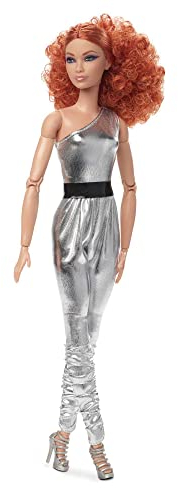 Barbie Signature Looks Puppe, roten Locken, silbern glänzendem Jumpsuit, silbernen High Heels, Mode Sammelfigur, inkl Puppe,HBX94