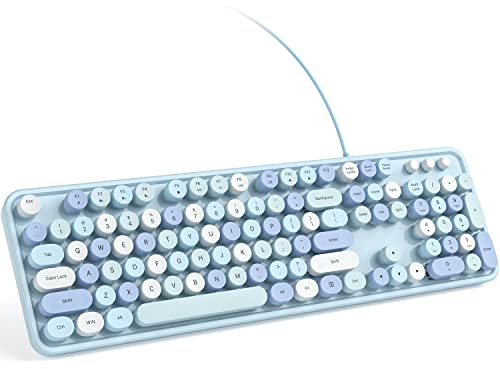 KNOWSQT Wired Computer Keyboard - Colorful Retro Round Keys for Windows, Laptop, PC, Desktop, Mac