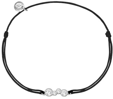 GLANZSTÜCKE MÜNCHEN Damen Textilarmband schwarz mit 925/- Sterling Silber rhodiniert Zirkonia weiß