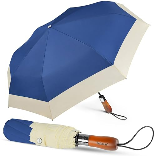 Large Golf Umbrella 54 Inch Compact Auto Open Close Wood Handle Rain Travel