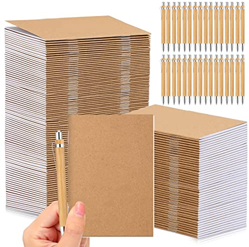Kisston 50 Sets Mini Pocket Notebook with Pens Bulk Employee Appreciation Notebook Gifts Small Memo Notepad with Bamboo Pens for Team Volunteer Nurse Teacher Students Graduation Gifts(Classic Color)