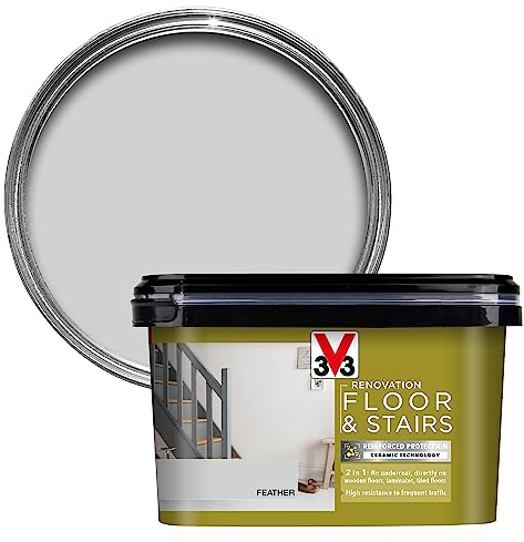 V33 Renovation Floor & Stairs Paint - No Undercoat Needed - Wooden Floors Laminates & Tiled Floors - Reinforced Protection - Easy Maintenance - Feather Satin 2 Litres