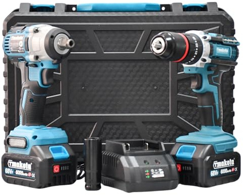 Vokot KIT 2in1 Trapano Avvitatore a batteria 68V e trapano ad impulsi svita bulloni a batteria 68V, professionale portatile con motore brushless, valigetta inclusa