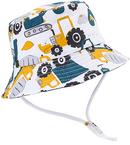 Malaxlx Excavatrice Bob Enfant Chapeau de Soleil Chapeau de Pêcheur Chapeaux de Seau Chapeau de Plage Été Extérieur Protection Solaire Bob pour 2-4 Ans Fille Garçon