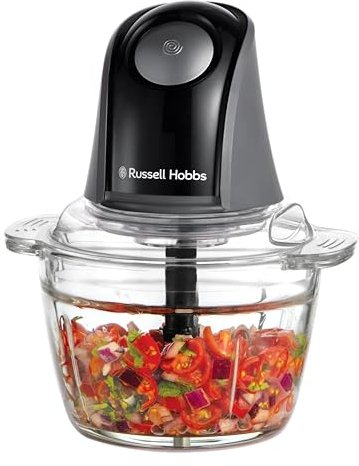 Russell Hobbs Food Processor [Mini Chopper] Electric Dicer (For Vegetables, Fruit, Meat, Garlic, Onion, 1L Bowl, Dishwasher Safe, 2 Speeds,Stainless Steel Blades, 350 peak power) Matte Charcoal 27131