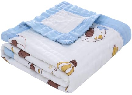 Musselin Babyfilt för spädbarn, 6-lager, barn, bomullsfilt, mjuk, ventilerande omlottfilt, filt, flicka, pojke, 110 x 110 cm (måne)