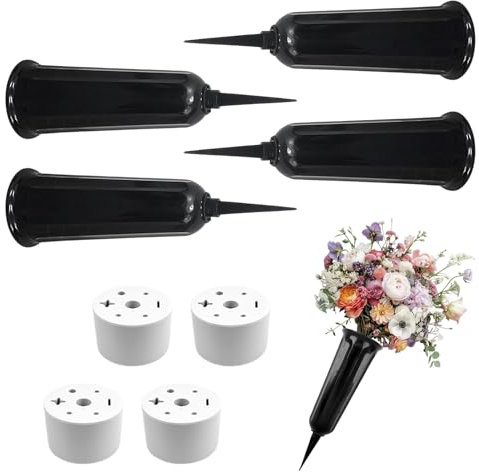 Set of 4 Grave Vases with Spike Grave Flower Holders, Strong Resin Grave Ornaments in Black Colour, Grave Side Flower Holders and grave vases with spike for Fresh or Artificial Flowers(Black)