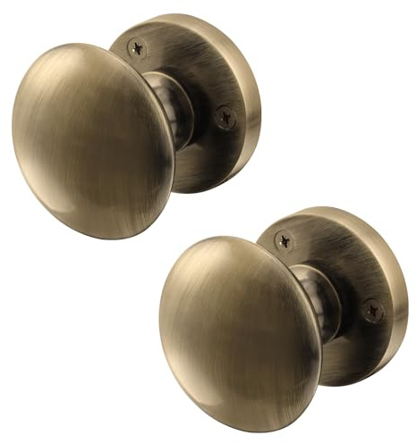 EAI Antique Brass Door Knobs - 1 Pair of Victorian Mortice Knobs (55mm) for Internal Doors