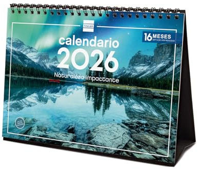 Finocam - Calendrier de bureau 2026 Vue mensuelle Janvier - Décembre 2026 + Sep.- Déc. 2025 (4 mois) réduits | Calendrier 2026 | Images Nature - Espagnol