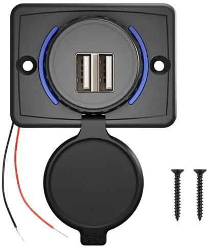 Prise USB pour Voiture, Double Prise pour Voitures, Chargeur USB 12 V pour Camping-Cars, Chargeur intégré 12 V-24 V en ABS pour Camping-Cars, Motos, Bus et Bateaux