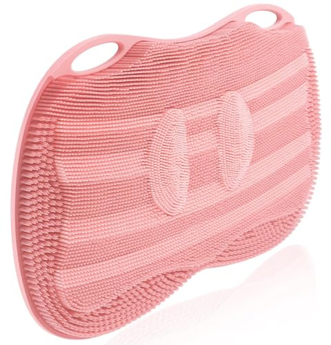 Kalolary Tapis de Douche en Silicone Pour Frotter Les Pieds, Grand Tapis de Douche Avec Ventouses Antidérapantes et Brosse pour Nettoyer, Exfolier et Masser Les Pieds Sans Se Pencher (Rose)