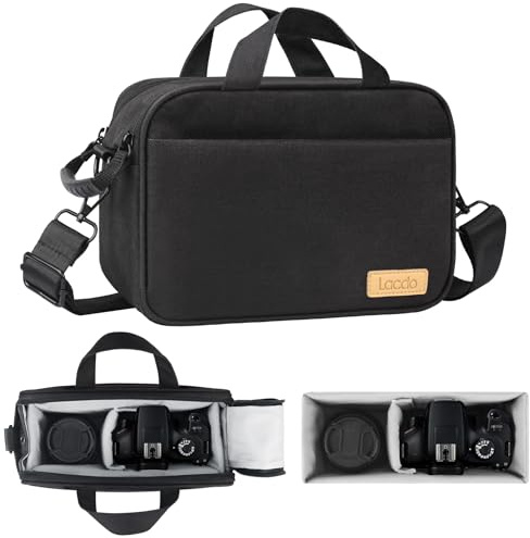 Lacdo Étui de Transport Caméra pour SLR/DSLR et Appareils Photo sans Miroir, Canon, Nikon, Sony, Panasonic, Olympus et l'objectif de l'appareil Photo, Sac bandoulière pour Photographe, Noir