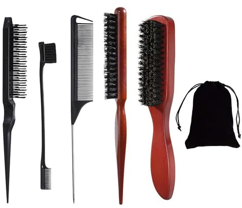 Wildschweinborsten Bürste, 5 Stück Edges Brush, Sleek Bun Bürste