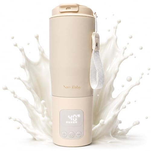 Chauffe Biberon Nomade 2 en 1 avec Fonction Stérilisation Biberon – Chauffe Biberon Portable Sans Fil, Charge Rapide, Batterie 10400 mAh, Contrôle Précis de la Température, Anti-Fuite