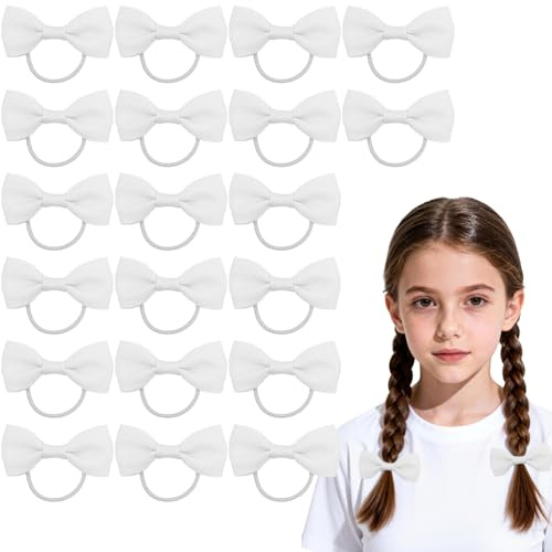 Lot de 20 élastiques pour cheveux enfants, Rubans élastiques avec nœuds blancs, Accessoires cheveux pour école et quotidien, Enfants & Femmes