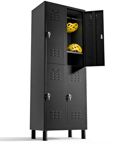 TwinThink Metal Locker 4-Door Lockable Metal Storage (Black)
