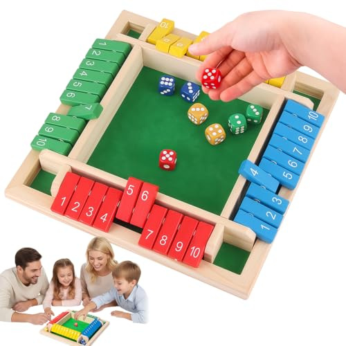 PHIEZC Shut the box, trä tärningsspel, mattespel, tärningsspel för vuxna, innehåller 8 kuber, lämplig för familjefester och underhållning i barer