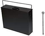 Srendi® Fireside Black Ash Carrier Galvanised Metal Hot Tidy Box Container Fireplace Pan Bucket Bin Ash Storage Box wih Free Poker