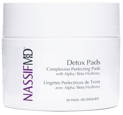 NassifMD Exfoliating Detox Pads | Surgeon-Created AHA/BHA Facial Pads for Deep Cleansing, Smoother Texture & Glowing Skin | Reduces Pores, Firms, Brightens