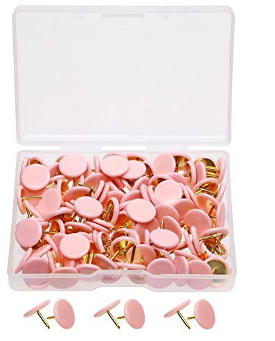 Tupalizy 120PCS Flat Plastic Round Head Map Thumb Tacks Push Pins with Steel for Hanging Art Picture Tapestry Wood Bulletin Cork Board Wall Cubicle and DIY Craft Home School Office Use (Light Pink)