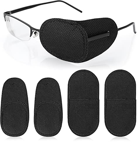 Grevosea 12 st ögonlappar för glasögon, svarta lat öga, behandla vänster höger ögon lat öga amblyopia strabismus för vuxna och barn