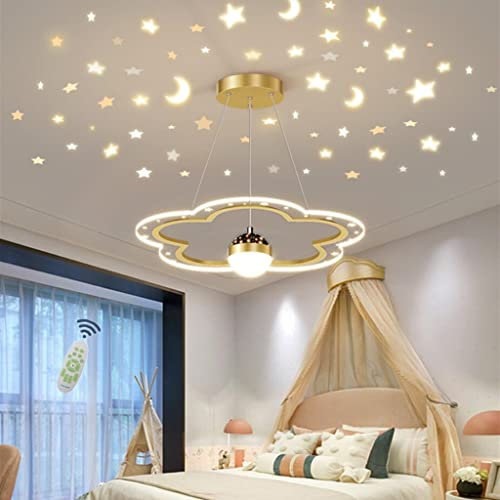 LED Ciel Étoilé Lustre Fleur Design Chambre d'enfant Lampe Suspendues Dimmable Salle à Manger Suspension Garçon Fille Chambre Lampes Table à Manger Pendentif Intérieur Éclairage Lumières,d'or,40cm