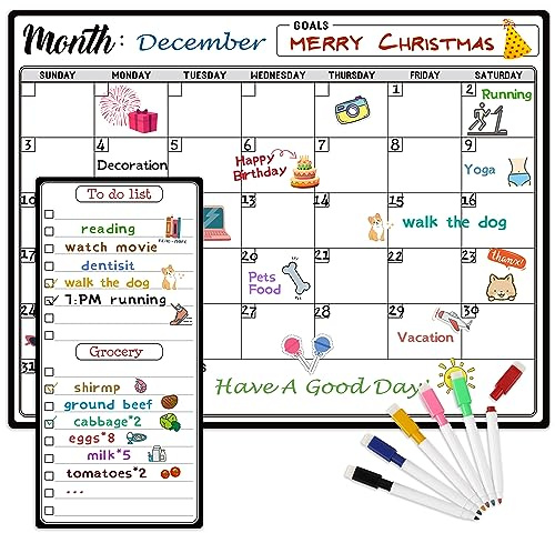 Calendario magnético de borrado en seco para nevera con marcadores - 38,1 x 27,9 cm Calendario mensual para nevera y lista de hoy, pizarra blanca para nevera con imán