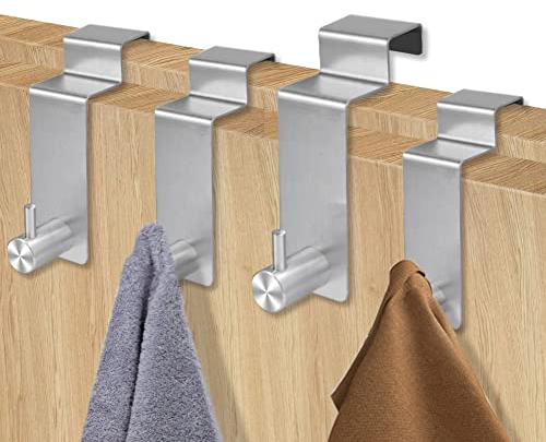 CODIRATO 4 Stück Edelstahl Türhaken Tür Kleiderhaken Silber Türgarderobe Ohne Bohren Innenseite Türhänger mit Filz Tür Garderobenhaken Einzeln Tür Handtuchhalter zu hängen Kleidung Hüte Tasche