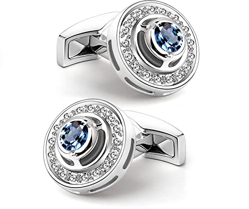 Manschettenknöpfe Navy Crystal Manschettenknöpfe Silber, Mr.Van Circle Classic Blue Crystal Manschettenknöpfe für Herren Business Hochzeit Party Eleganter Stil