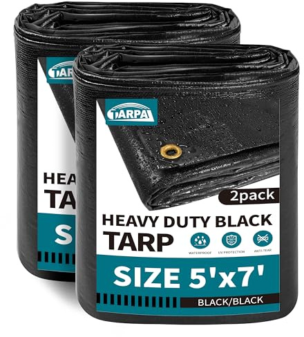 TARPAL tarp Waterproof 5x7 Feet(2Pack) Black 14mil Heavy Duty tarps