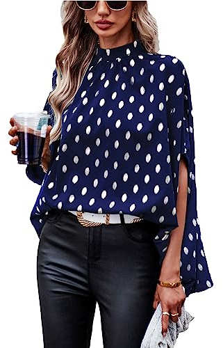 Ausla Femmes Blouses Col Montant Dolman Chemises à Manches Courtes Dos Noeud Papillon Lâche Tunique Top Élégant Confortable (M)