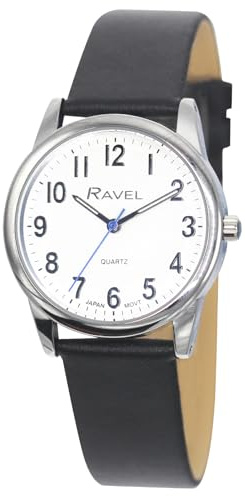 Ravel Plus - Extra Long Life Unisex-Alltagsuhr mit Mikrofaser-Lederarmband - Analog Quarz (Japanisch) - RP001L - Schwarz/Silberton