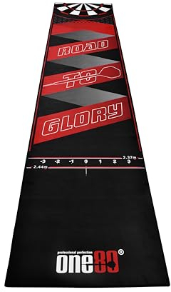 ONE80 Dart Poly Dart Mat Dartteppich incl. Oche Tape rutschfeste gummierte Unterseite 310x70 cm Dartmatte für Dartscheibe (Glory)