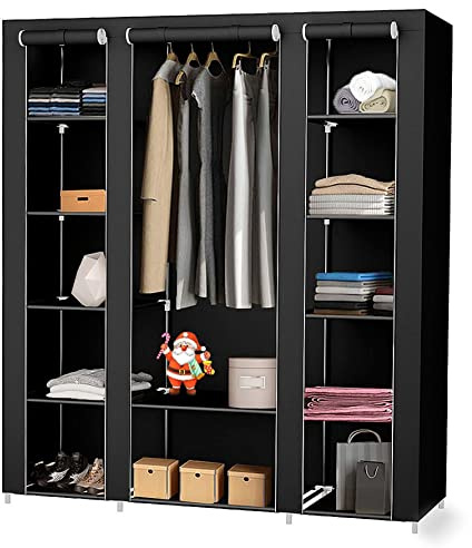 Armario Tela Closet Organizador Plegable para Ropa Armario Tela Plegable Ropero Resistente al Polvo,Guardar Ropa Organizador de Textil Tela Portátil de Armario per Colgar(negro, 175*150*45cm)