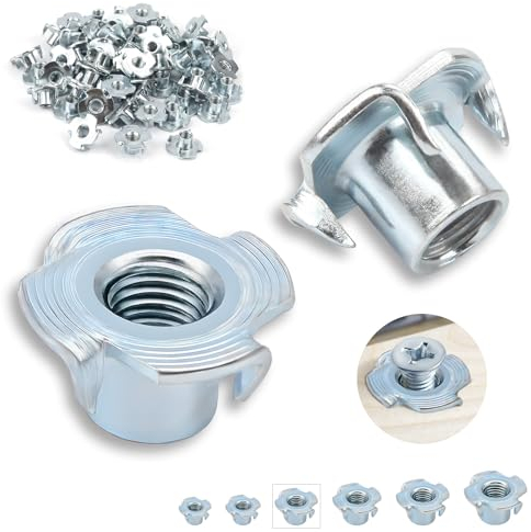 60 tuercas de impacto m6 x 9 mm, acero al carbono galvanizado con 4 puntas de impacto, para madera, tablones, muebles, artesanos, construcciones, paredes de escalada, kits de tornillos, bricolaje