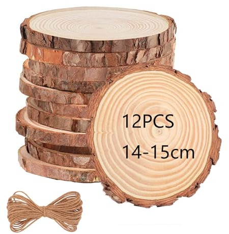 Huhemy Holzscheiben 12 Stücke 14-15 cm,1cm Dicke,Ungebohrte Baumscheiben ohne Loch,Unvollendete Holzscheiben Zum Basteln,Für DIY Hochzeit Mittelstücke Weihnachten Dekoration Holzscheibe.