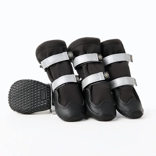 Spark Paws Dog Rainboots, Waterproof Dog Shoes for Medium to Large Dogs, Non Slip, Dog Booties and Paw Protectors - 4PCS Doggie Hiking Boots with Reflective Straps - Black, Size 6